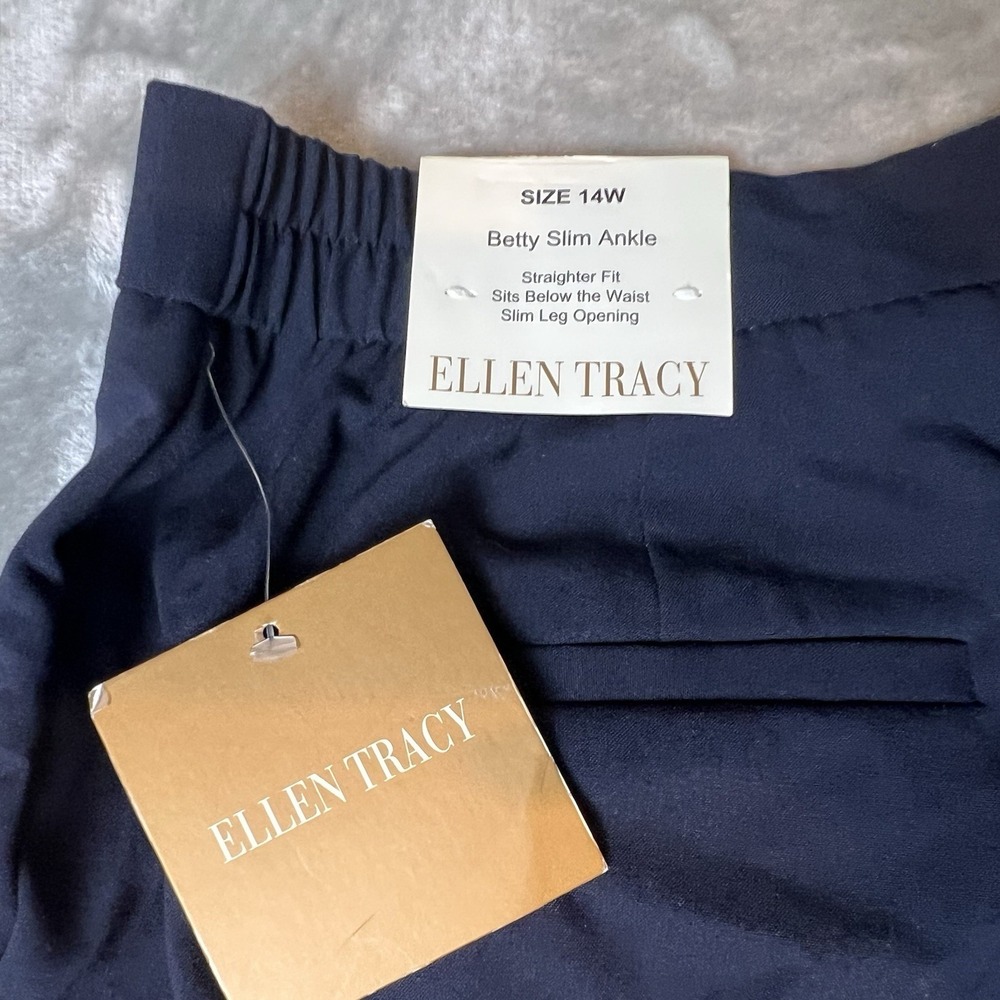 Women's Ellen Tracy Betty Slim Ankle Navy Blue Pants Size 14W - Picture 8 of 8
